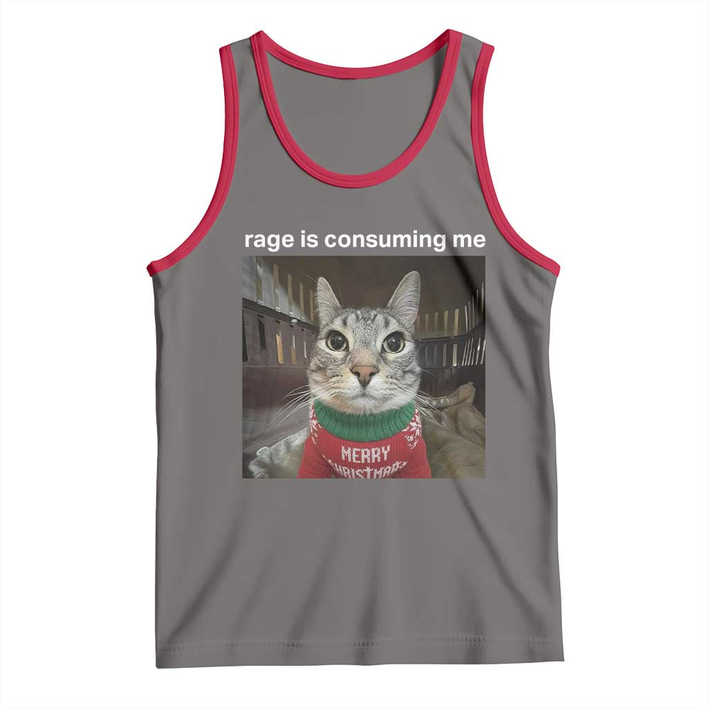 Rage Is Consuming Me Christmas Tank Top Funny Silly Staring Cat Meme Xmas Ugly Sweater - Wonder Print Shop