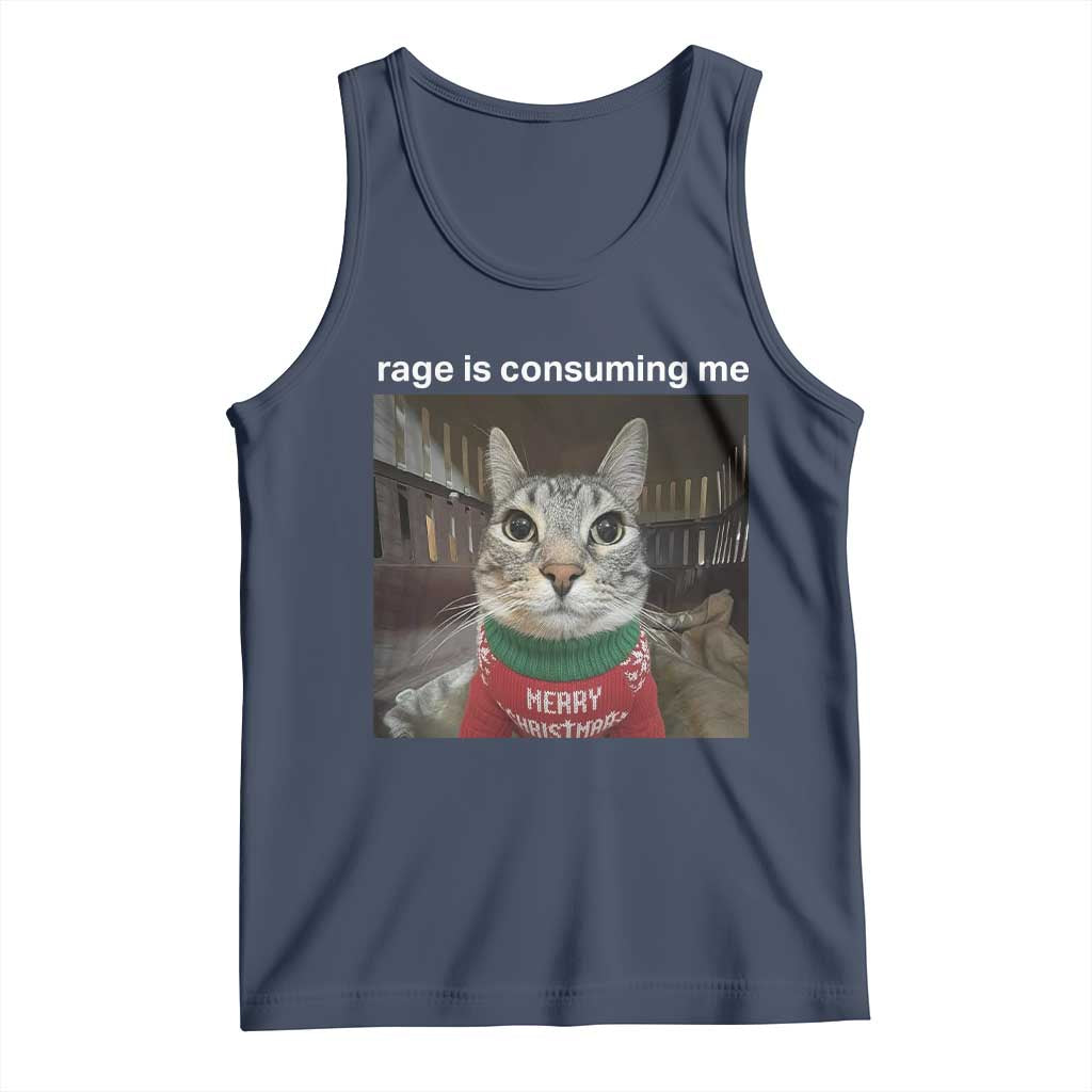 Rage Is Consuming Me Christmas Tank Top Funny Silly Staring Cat Meme Xmas Ugly Sweater - Wonder Print Shop