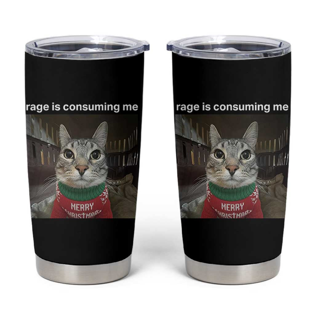 Rage Is Consuming Me Christmas Tumbler Cup Funny Silly Staring Cat Meme Xmas Ugly Sweater - Wonder Print Shop
