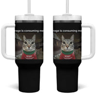 Rage Is Consuming Me Christmas Tumbler With Handle Funny Silly Staring Cat Meme Xmas Ugly Sweater - Wonder Print Shop