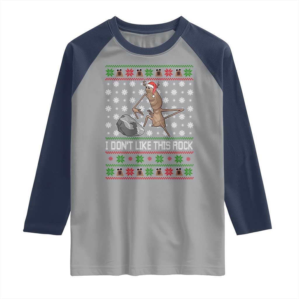 Funny Marcus The Worm Christmas Raglan Shirt I Dont Like This Rock Xmas Holiday - Wonder Print Shop