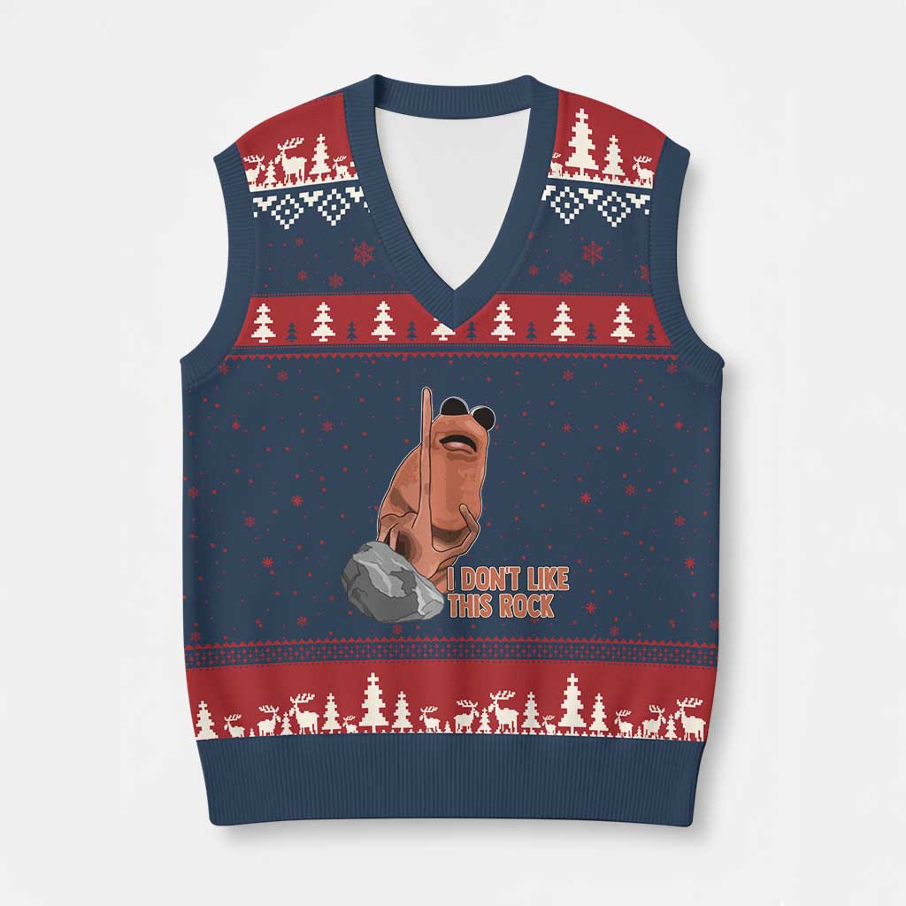 Funny Marcus The Worm V-Neck Knit Sweater Vest I Dont Like This Rock Meme - Wonder Print Shop