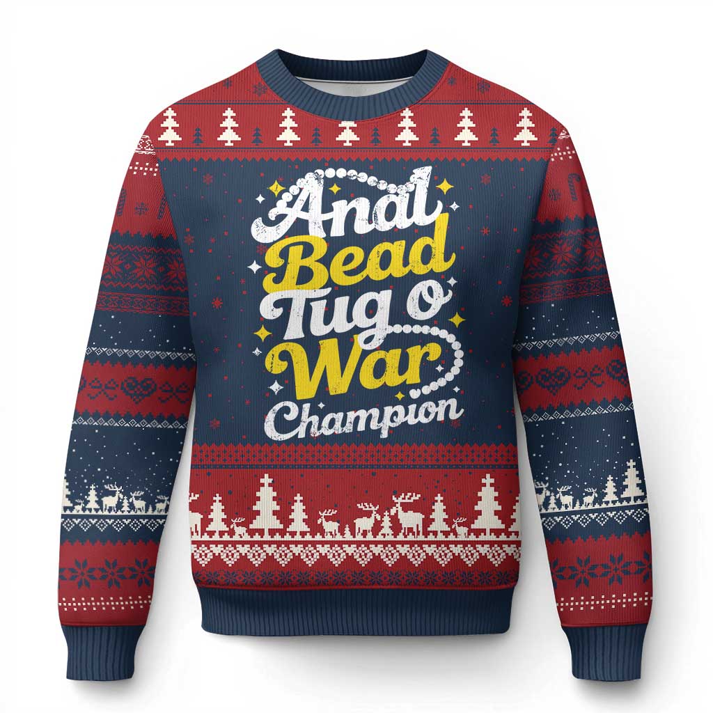 Funny Anal Bead Tug O War Ugly Christmas Sweater Inappropriate Adult Humor Weird Cringe - Wonder Print Shop