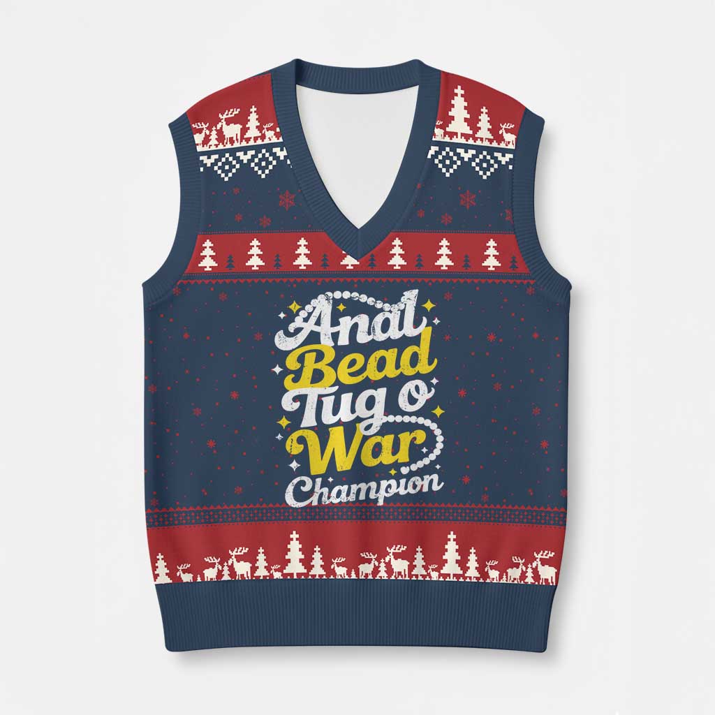 Funny Anal Bead Tug O War V-Neck Knit Sweater Vest Inappropriate Adult Humor Weird Cringe - Wonder Print Shop
