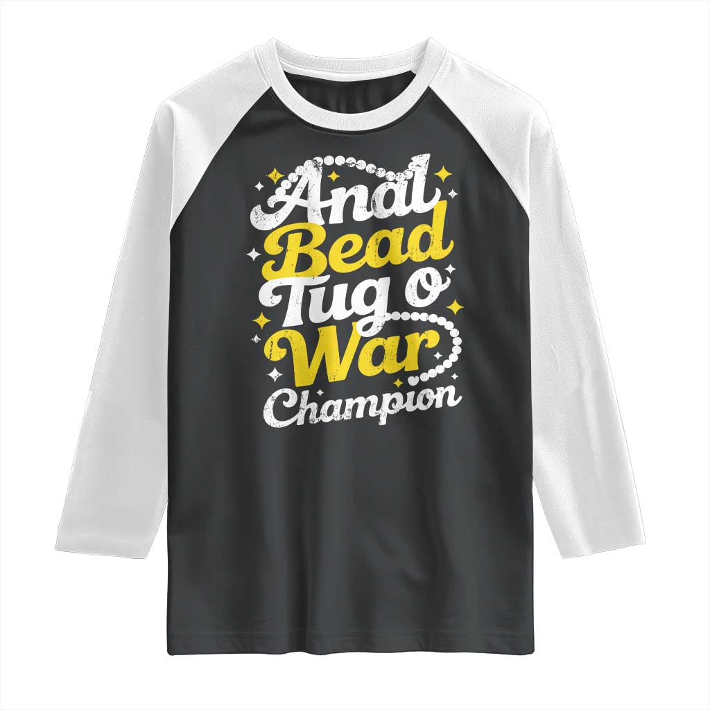 Funny Anal Bead Tug O War Raglan Shirt Inappropriate Adult Humor Weird Cringe - Wonder Print Shop