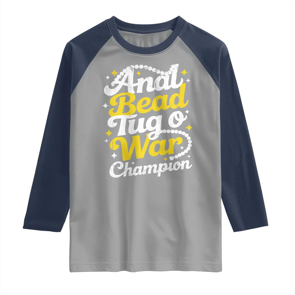 Funny Anal Bead Tug O War Raglan Shirt Inappropriate Adult Humor Weird Cringe - Wonder Print Shop