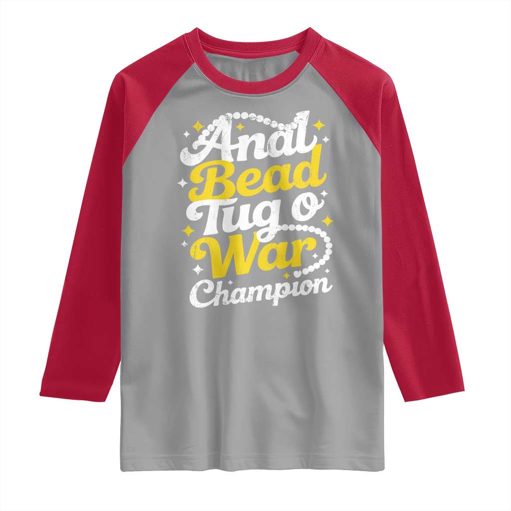 Funny Anal Bead Tug O War Raglan Shirt Inappropriate Adult Humor Weird Cringe - Wonder Print Shop
