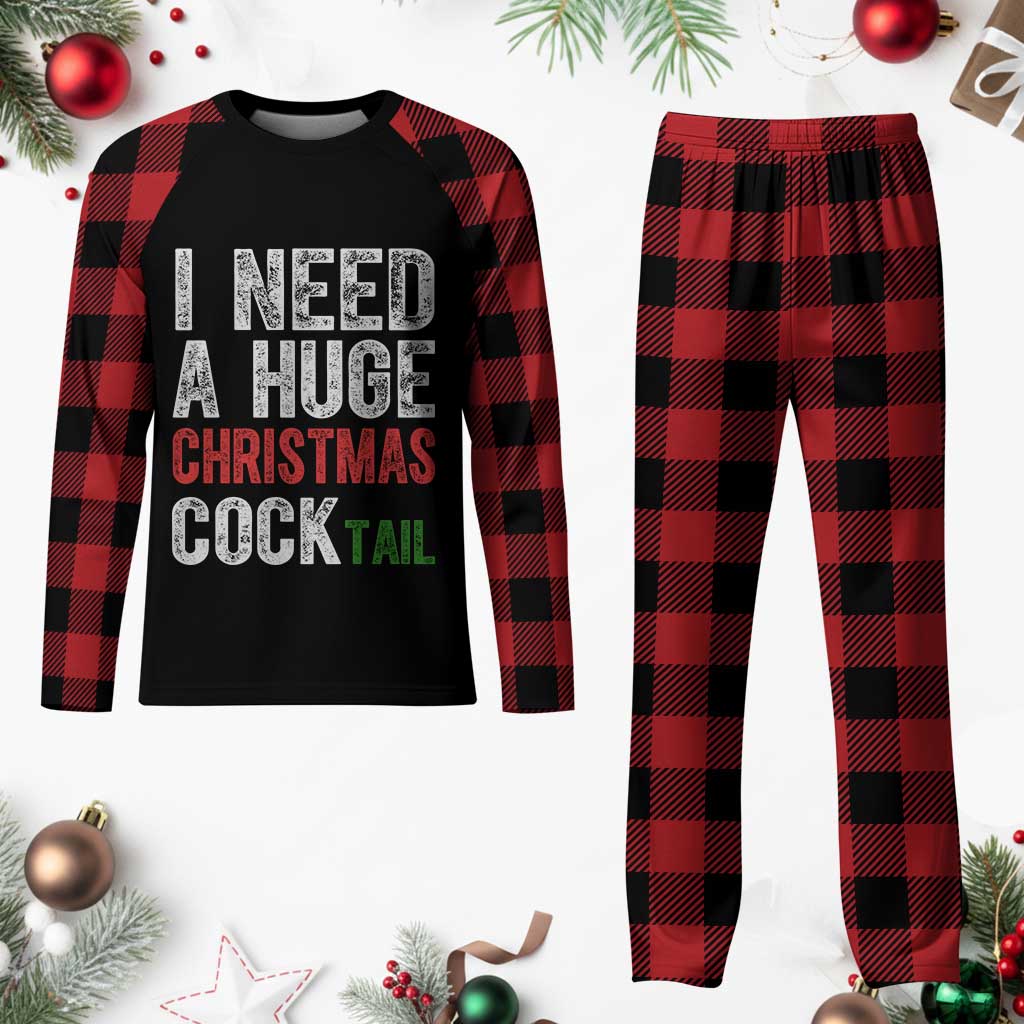 I Need A Huge Christmas Cocktail Plaid Pajama Set Funny Adult Humor Xmas Party Drinking - Wonder Print Shop