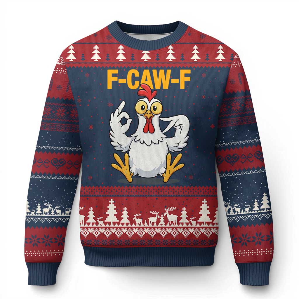 Funny F Caw F 67 Meme Ugly Christmas Sweater Cartoon Chicken Poultry Humor - Wonder Print Shop