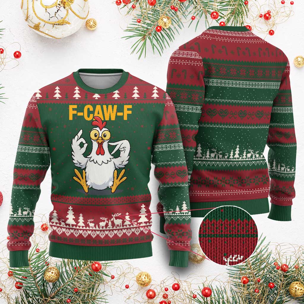Funny F Caw F 67 Meme Ugly Christmas Sweater Cartoon Chicken Poultry Humor - Wonder Print Shop