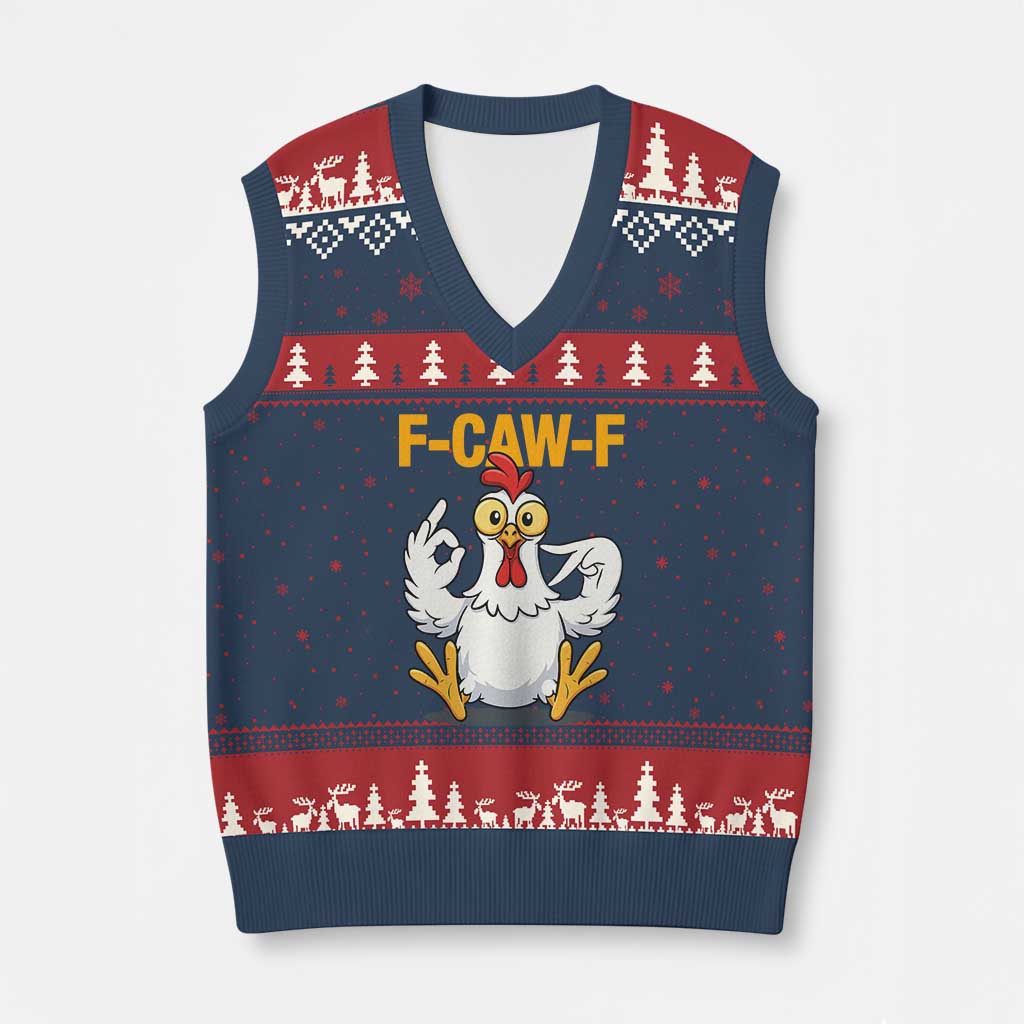 Funny F Caw F 67 Meme V-Neck Knit Sweater Vest Cartoon Chicken Poultry Humor - Wonder Print Shop
