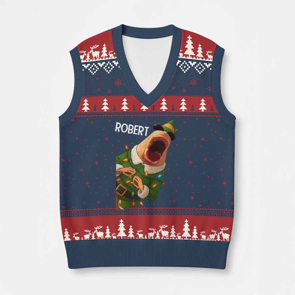 Funny Xmas Marcus The Worm Robert Xmas Elf V-Neck Knit Sweater Vest - Wonder Print Shop