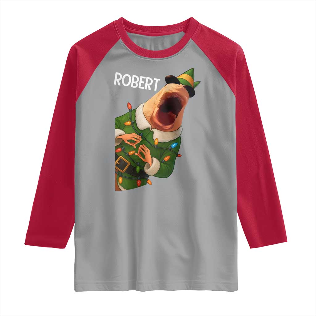 Funny Christmas Marcus The Worm Robert Xmas Elf Raglan Shirt - Wonder Print Shop