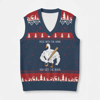 Funny Mess With The Honk You Get The Bonk V-Neck Knit Sweater Vest Muscle Silly Goose - Wonder Print Shop