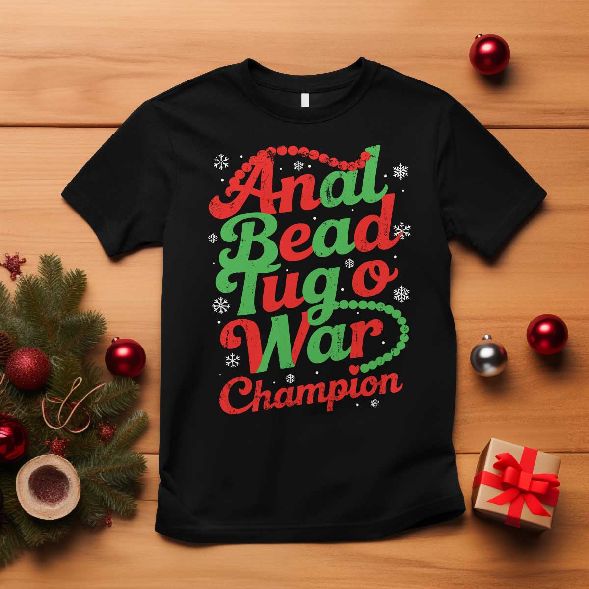 Funny Anal Bead Tug O War Christmas T Shirt Inappropriate Adult Humor Weird Cringe - Wonder Print Shop