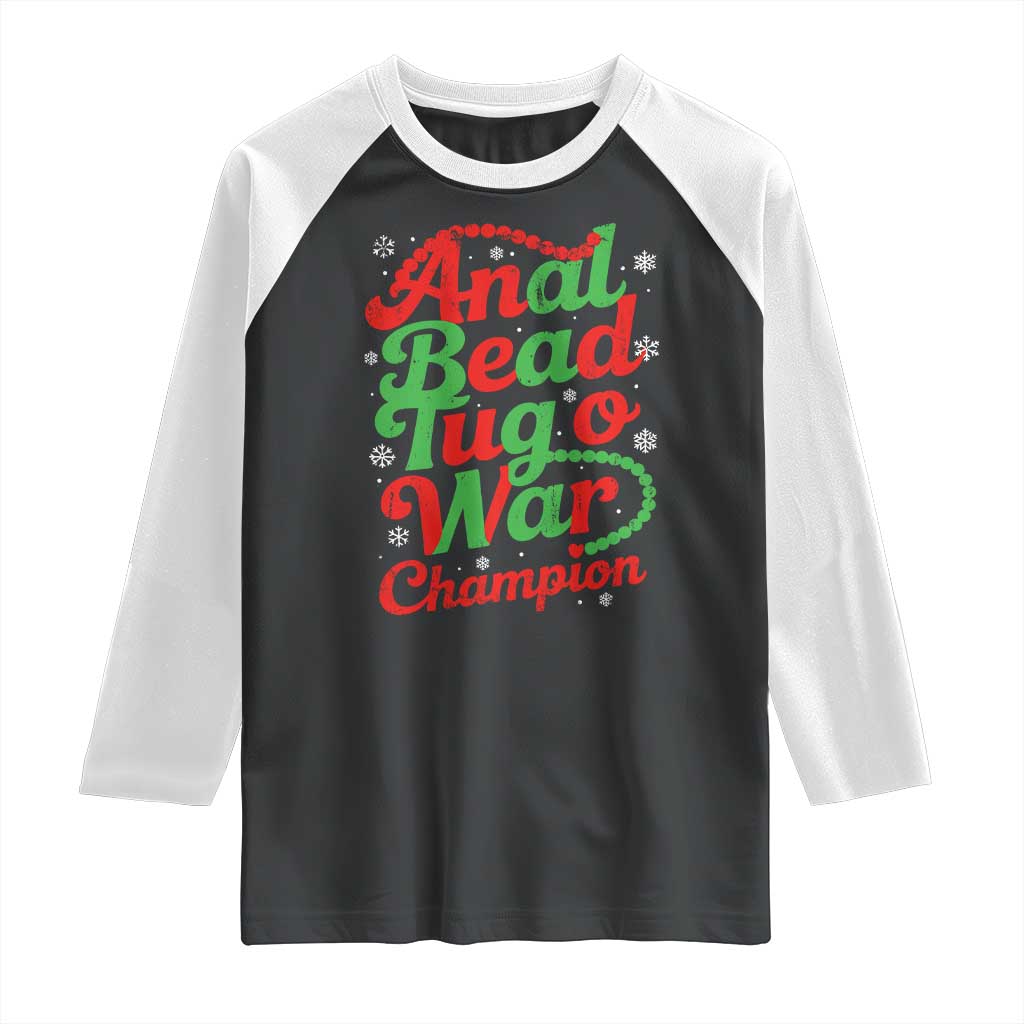 Funny Anal Bead Tug O War Christmas Raglan Shirt Inappropriate Adult Humor Weird Cringe - Wonder Print Shop