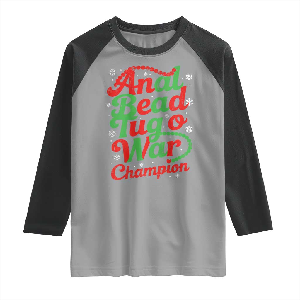 Funny Anal Bead Tug O War Christmas Raglan Shirt Inappropriate Adult Humor Weird Cringe - Wonder Print Shop