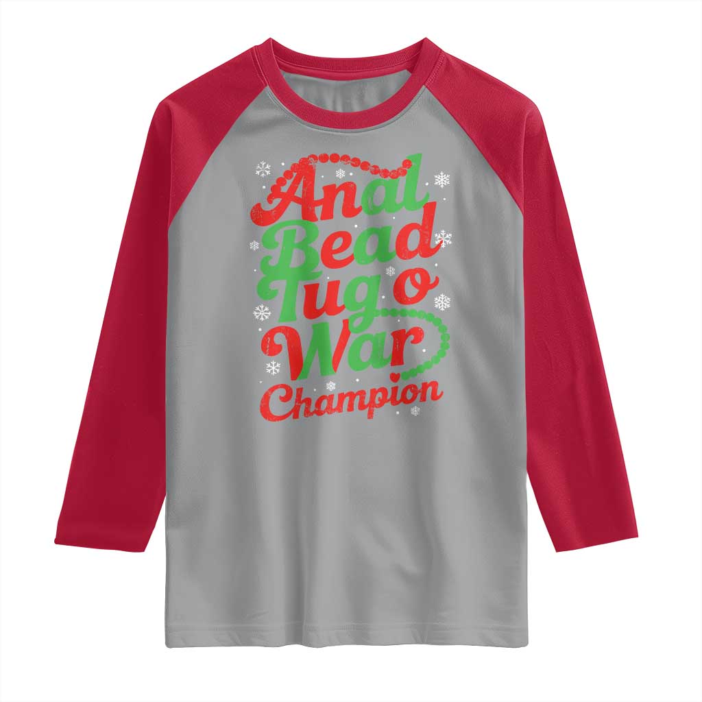 Funny Anal Bead Tug O War Christmas Raglan Shirt Inappropriate Adult Humor Weird Cringe - Wonder Print Shop