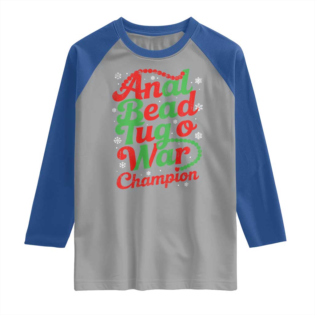 Funny Anal Bead Tug O War Christmas Raglan Shirt Inappropriate Adult Humor Weird Cringe - Wonder Print Shop