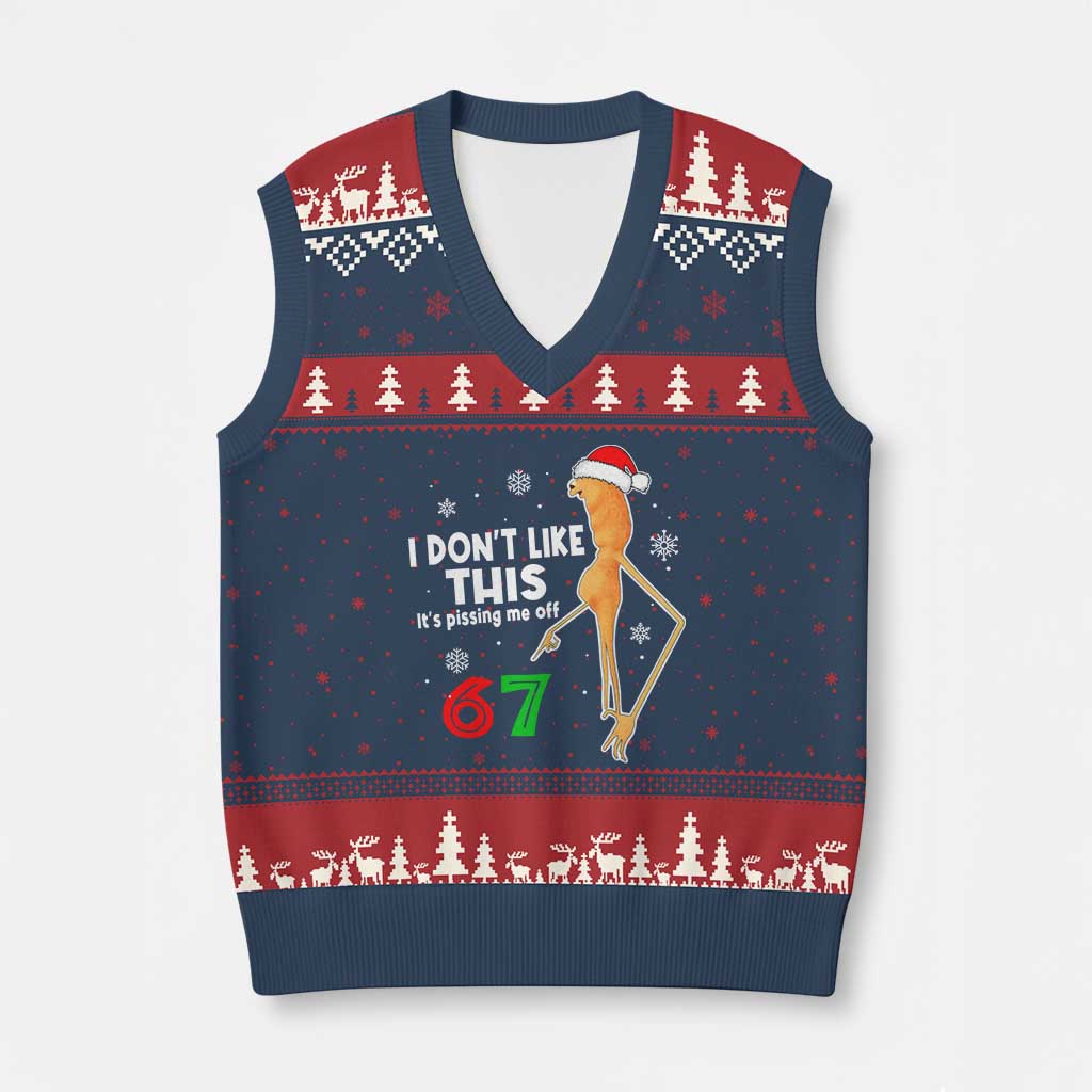 Funny Marcus The Worm 67 Meme Xmas V-Neck Knit Sweater Vest I Don't Like This It's Pissing Me Off - Wonder Print Shop