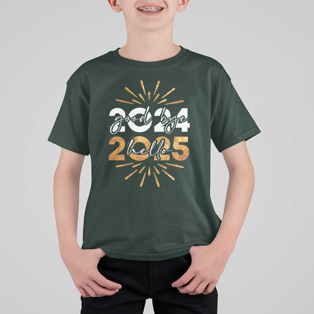 Goodbye 2024 Hello 2025 T Shirt For Kid New Year's Eve Party Fireworks - Wonder Print Shop