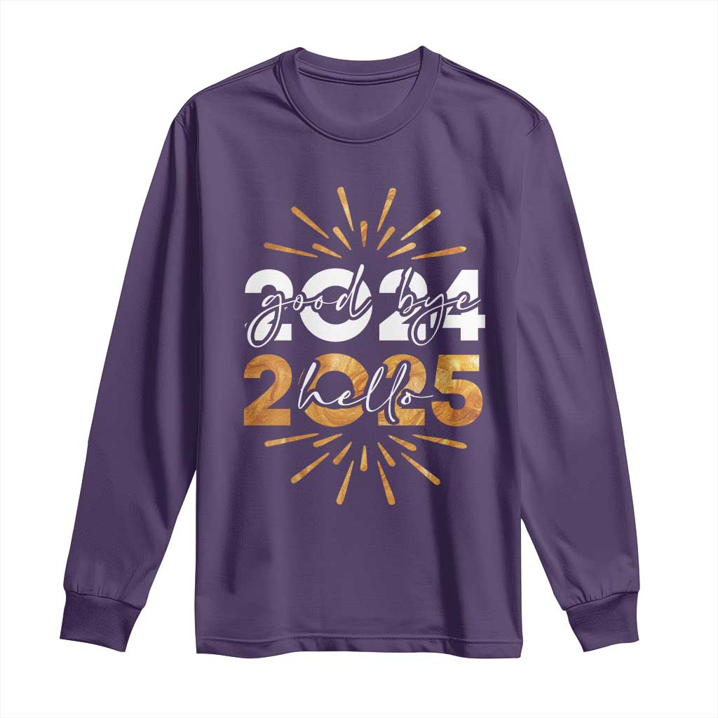 Goodbye 2024 Hello 2025 Long Sleeve Shirt New Year's Eve Party Fireworks