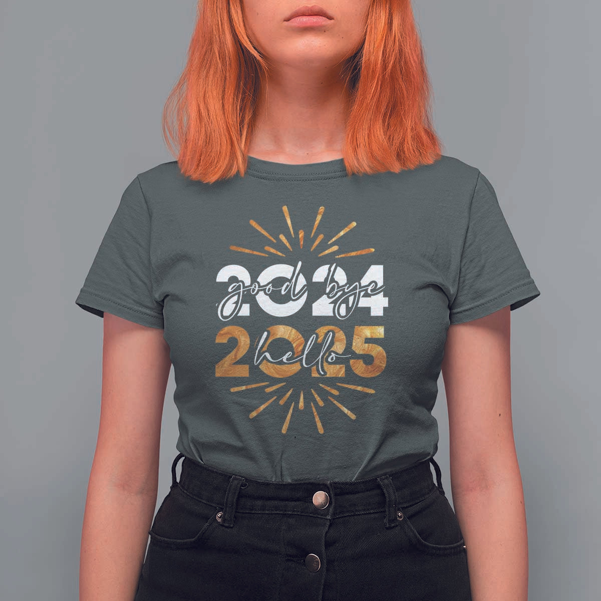 Goodbye 2024 Hello 2025 T Shirt For Women New Year's Eve Party Fireworks - Wonder Print Shop