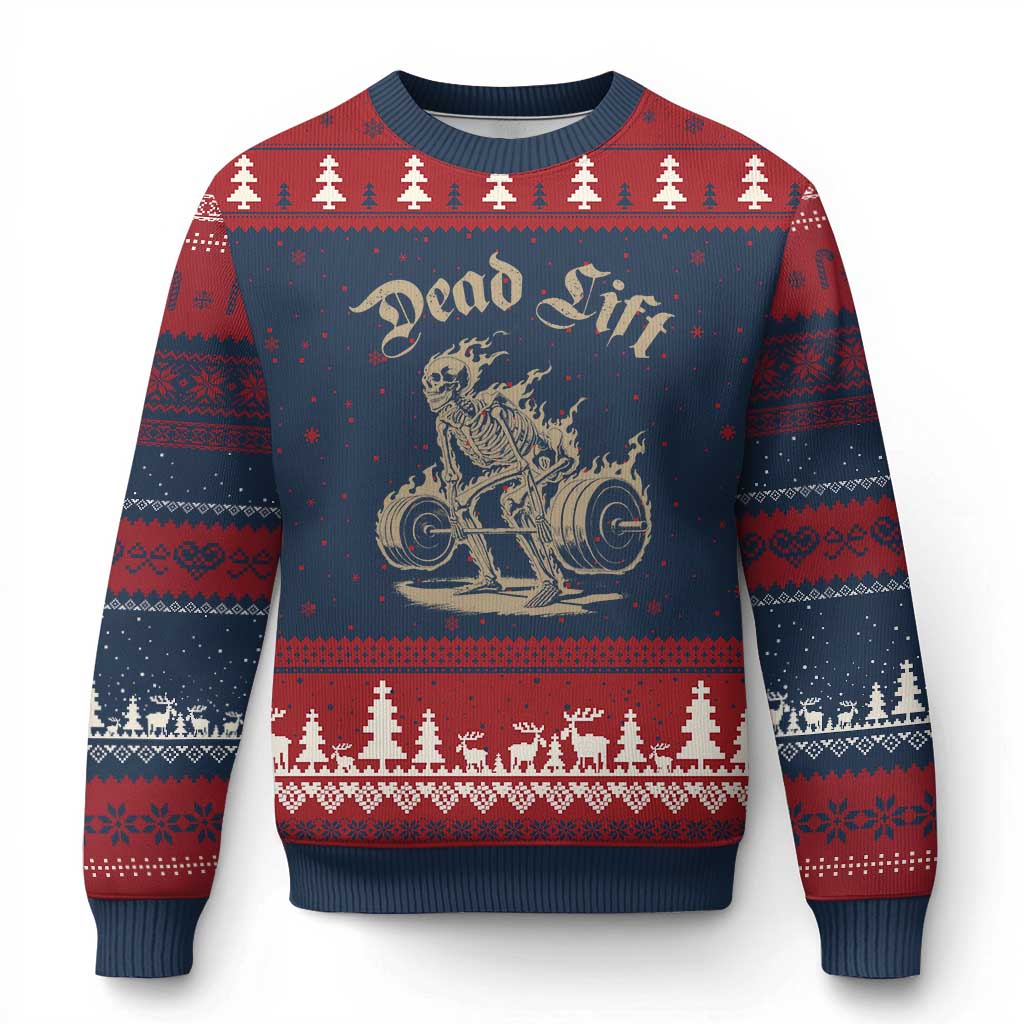 Funny Deadlifts Lifting Weights Gym Skeleton Ugly Christmas Sweater - Wonder Print Shop