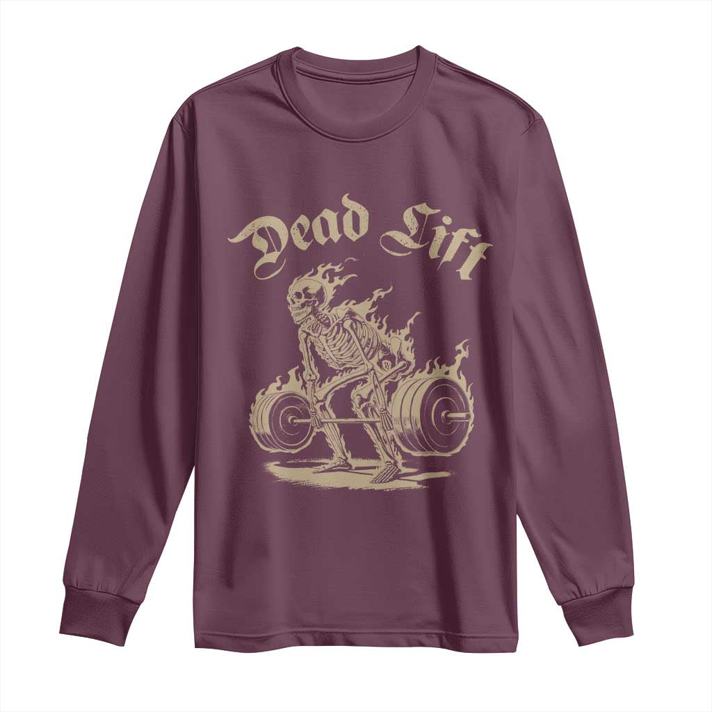 Funny Deadlifts Lifting Weights Gym Skeleton Long Sleeve Shirt - Wonder Print Shop