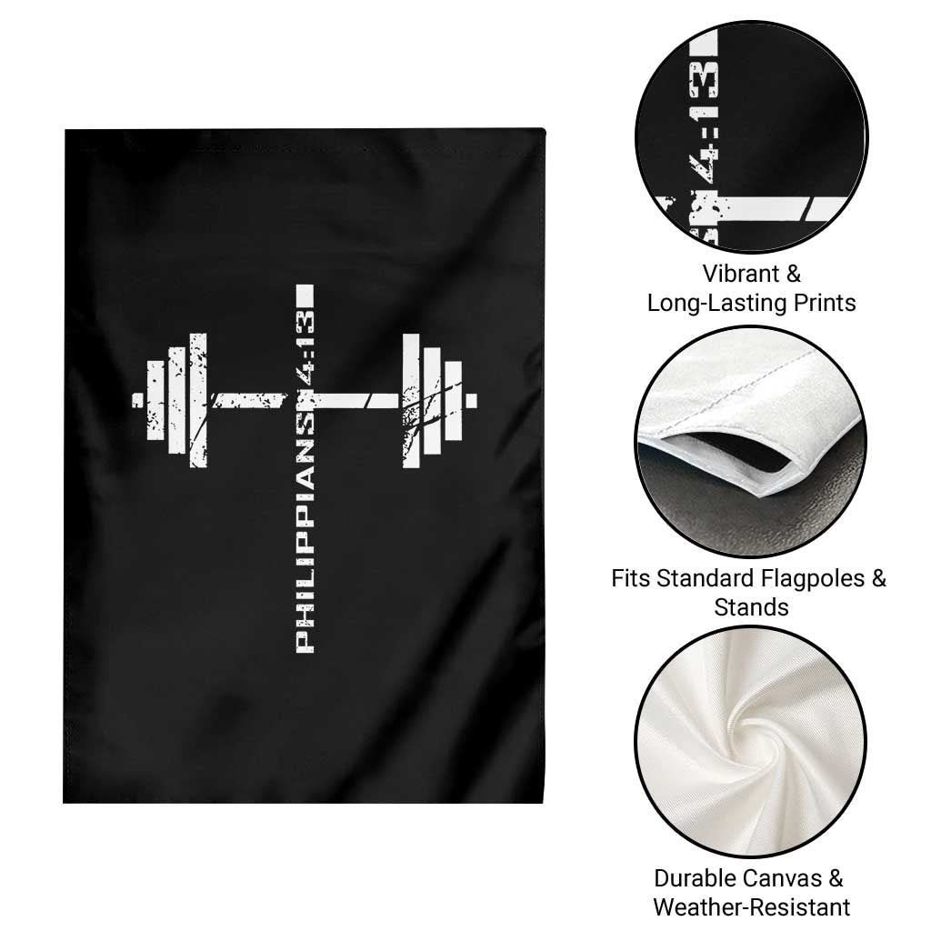Christian Bible Gym Garden Flag Jesus Weightlifter Workout Faith Philippians 4 13 - Wonder Print Shop