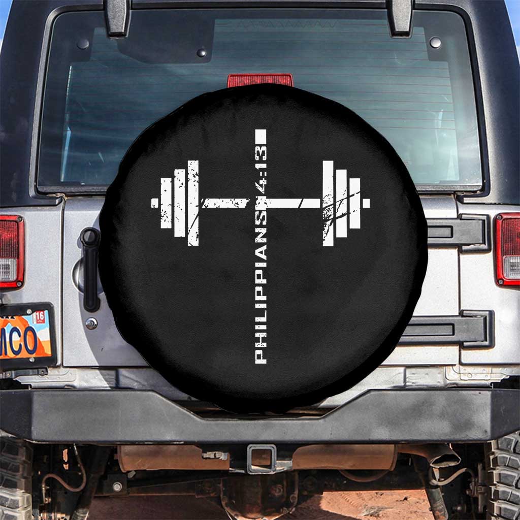 Christian Bible Gym Spare Tire Cover Jesus Weightlifter Workout Faith Philippians 4 13 - Wonder Print Shop