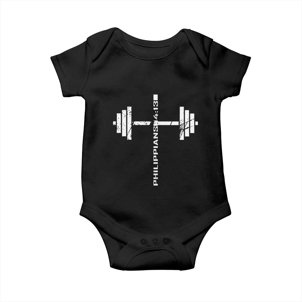 Christian Bible Gym Baby Onesie Jesus Weightlifter Workout Faith Philippians 4 13 - Wonder Print Shop