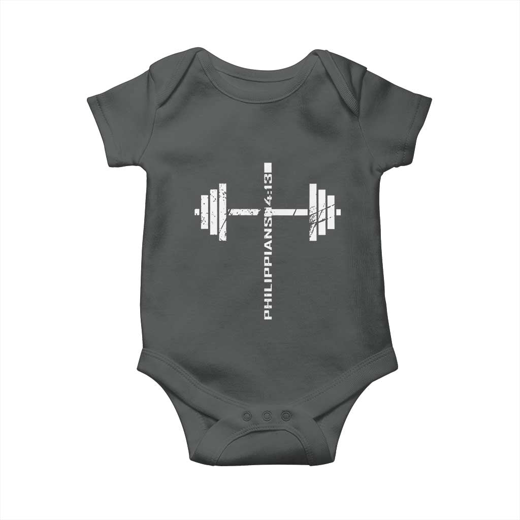 Christian Bible Gym Baby Onesie Jesus Weightlifter Workout Faith Philippians 4 13 - Wonder Print Shop