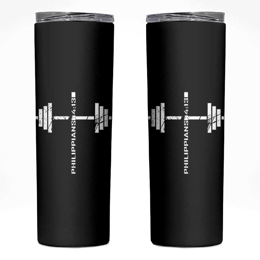 Christian Bible Gym Skinny Tumbler Jesus Weightlifter Workout Faith Philippians 4 13 - Wonder Print Shop