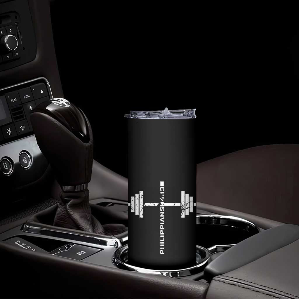 Christian Bible Gym Skinny Tumbler Jesus Weightlifter Workout Faith Philippians 4 13 - Wonder Print Shop