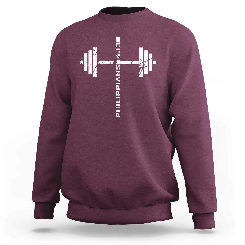 Christian Bible Gym Sweatshirt Jesus Weightlifter Workout Faith Philippians 4 13 - Wonder Print Shop