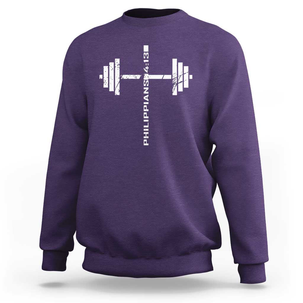 Christian Bible Gym Sweatshirt Jesus Weightlifter Workout Faith Philippians 4 13 - Wonder Print Shop