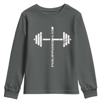 Christian Bible Gym Youth Sweatshirt Jesus Weightlifter Workout Faith Philippians 4 13 - Wonder Print Shop