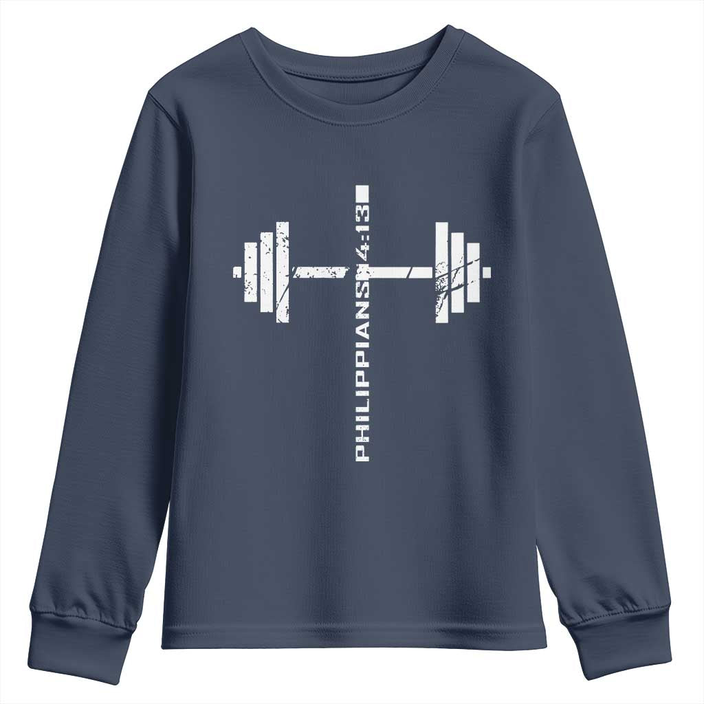 Christian Bible Gym Youth Sweatshirt Jesus Weightlifter Workout Faith Philippians 4 13 - Wonder Print Shop