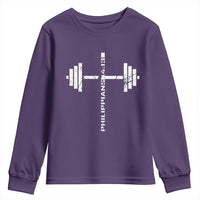 Christian Bible Gym Youth Sweatshirt Jesus Weightlifter Workout Faith Philippians 4 13 - Wonder Print Shop