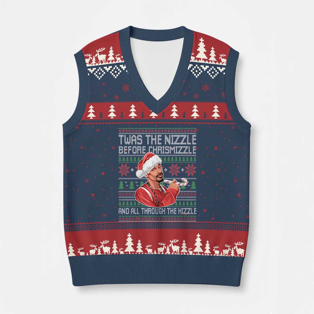 Funny Xmas Hip Hop Rap Gang V-Neck Knit Sweater Vest Twas The Nizzle Before Chrismizzle And All Through The Hizzle - Wonder Print Shop