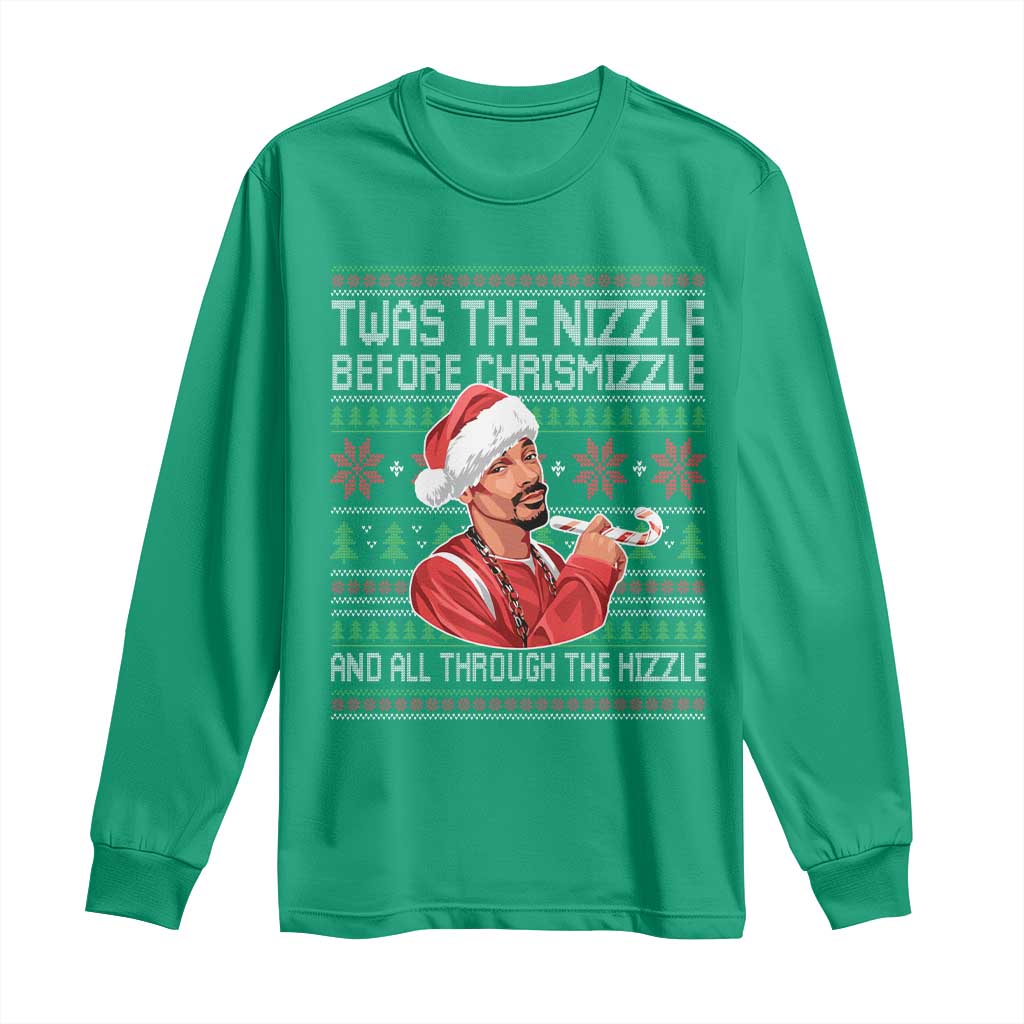 Funny Christmas Hip Hop Rap Gang Long Sleeve Shirt Twas The Nizzle Before Chrismizzle And All Through The Hizzle - Wonder Print Shop