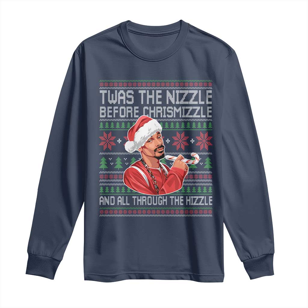 Funny Christmas Hip Hop Rap Gang Long Sleeve Shirt Twas The Nizzle Before Chrismizzle And All Through The Hizzle - Wonder Print Shop