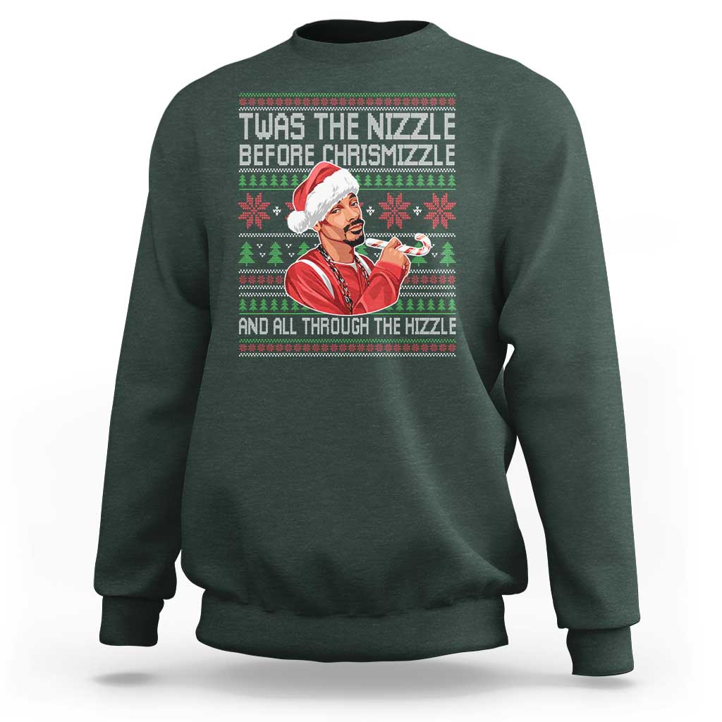 Funny Christmas Hip Hop Rap Gang Sweatshirt Twas The Nizzle Before Chrismizzle And All Through The Hizzle - Wonder Print Shop