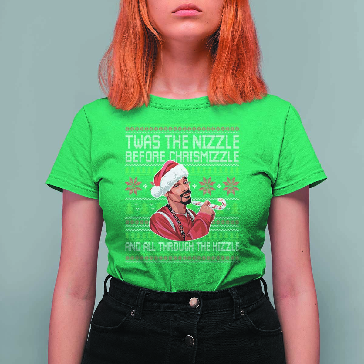 Funny Christmas Hip Hop Rap Gang T Shirt For Women Twas The Nizzle Before Chrismizzle And All Through The Hizzle - Wonder Print Shop