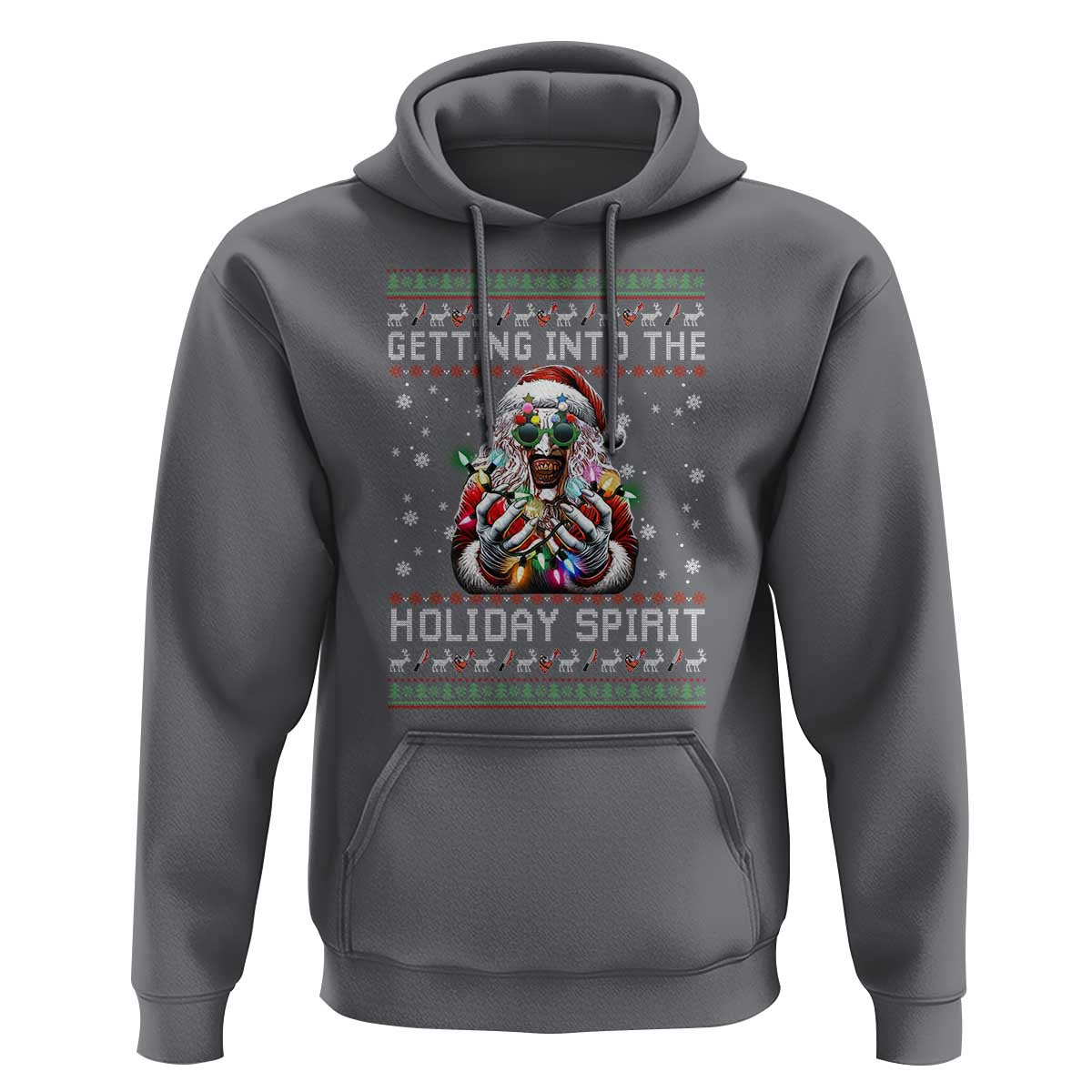 Funny Terrifier Christmas Santa Hoodie Getting Into The Holiday Spirit Horror Movie - Wonder Print Shop