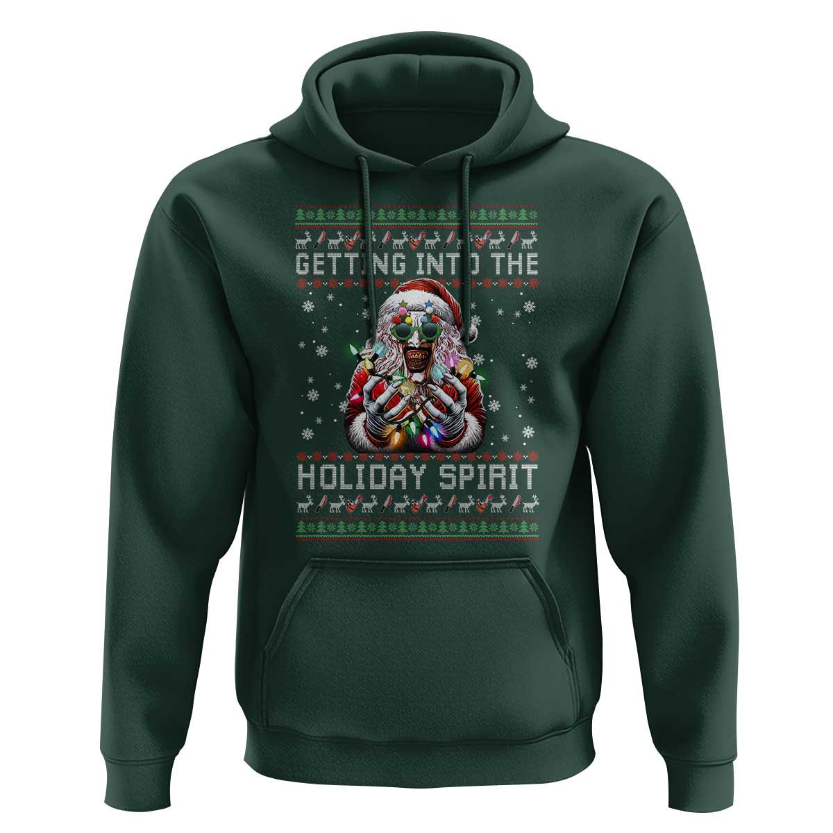 Funny Terrifier Christmas Santa Hoodie Getting Into The Holiday Spirit Horror Movie - Wonder Print Shop