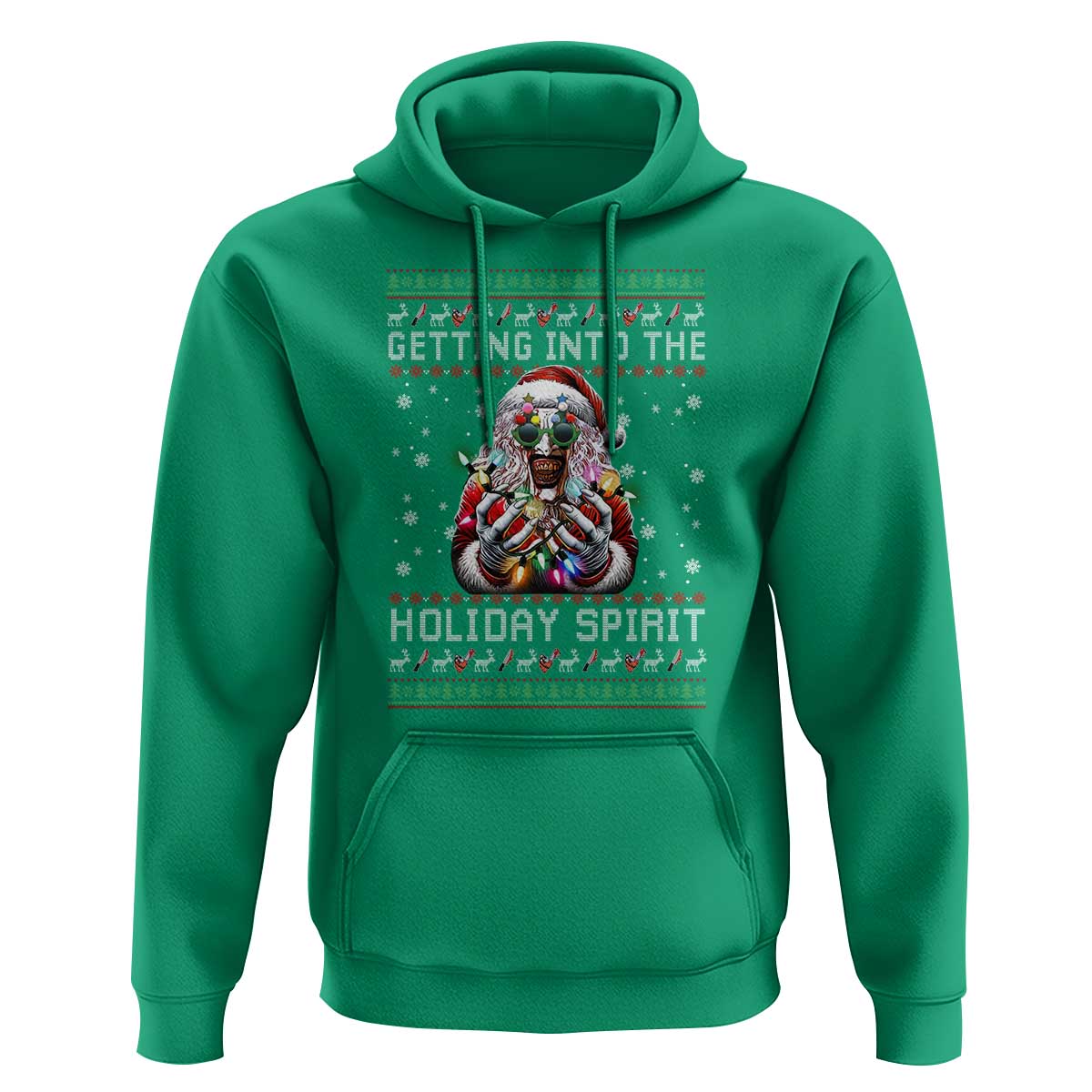 Funny Terrifier Christmas Santa Hoodie Getting Into The Holiday Spirit Horror Movie - Wonder Print Shop