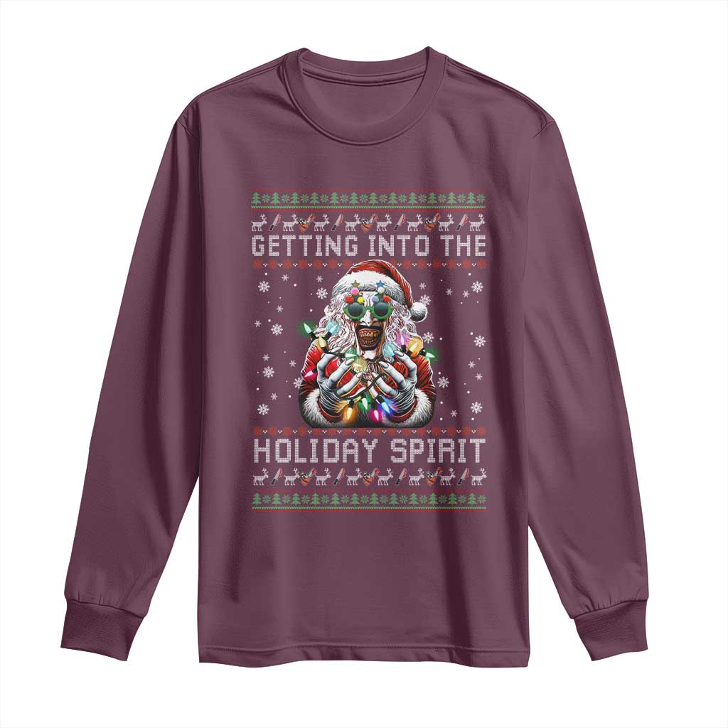 Funny Terrifier Christmas Santa Long Sleeve Shirt Getting Into The Holiday Spirit Horror Movie - Wonder Print Shop