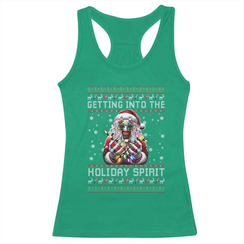 Funny Terrifier Christmas Santa Racerback Tank Top Getting Into The Holiday Spirit Horror Movie - Wonder Print Shop